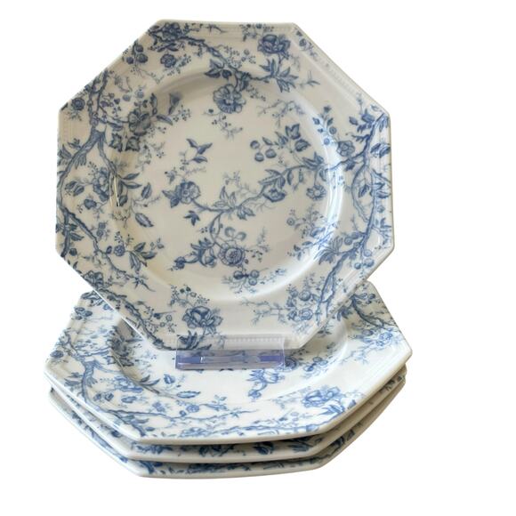 Grace Teaware Blue & White Floral Porcelain Salad Plates 7.5in Set of 4 NEW - Picture 9 of 11